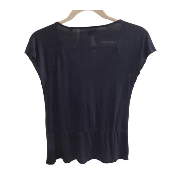 Banana Republic Navy Blue Ruffled Thin Short Sleeve Blouse Size S - Picture 3 of 5